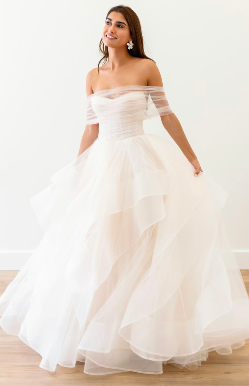 Wtoo by Watters Hilty Wedding Dress Size 12 Moscato Tulle Ruffle Ball Gown NWT